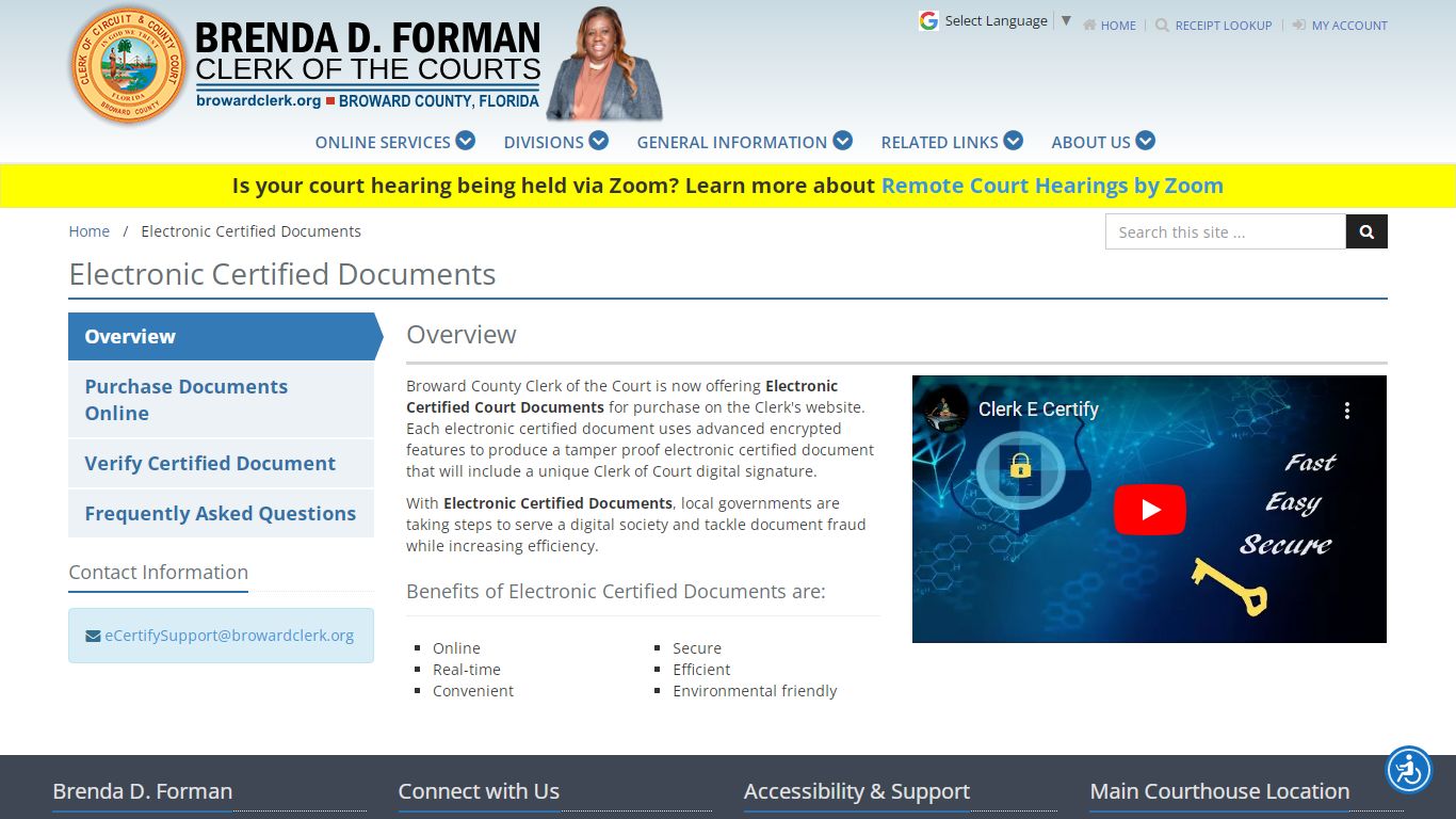 Electronic Certifed Documents - Broward County Clerk of Courts